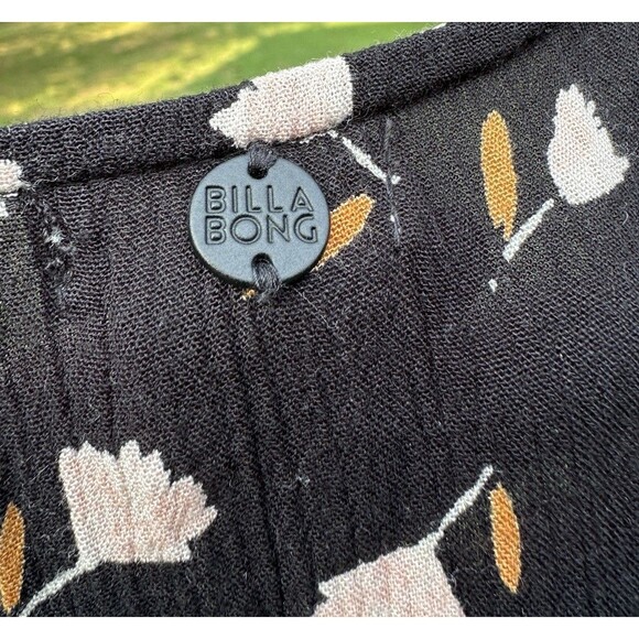 Billabong Dress Womens Large Black Floral Wrap Midi Beach V-Neck Vacation - Picture 7 of 16